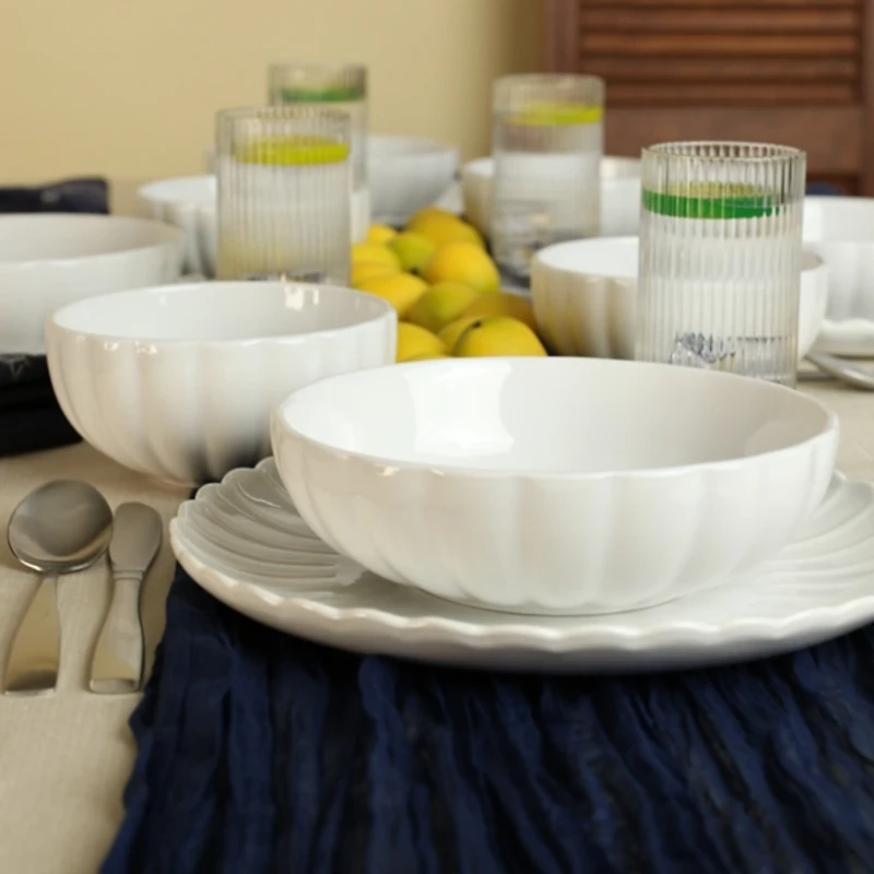 White Porcelain Petal Dinner Bowls, Set of 4