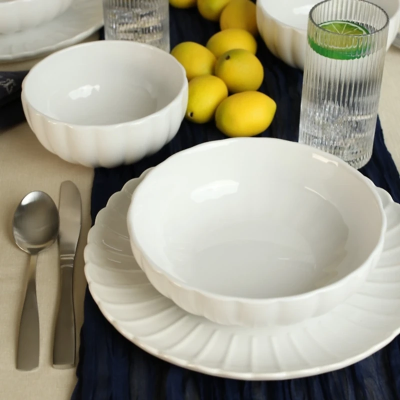 White Porcelain Petal Dinner Bowls, Set of 4
