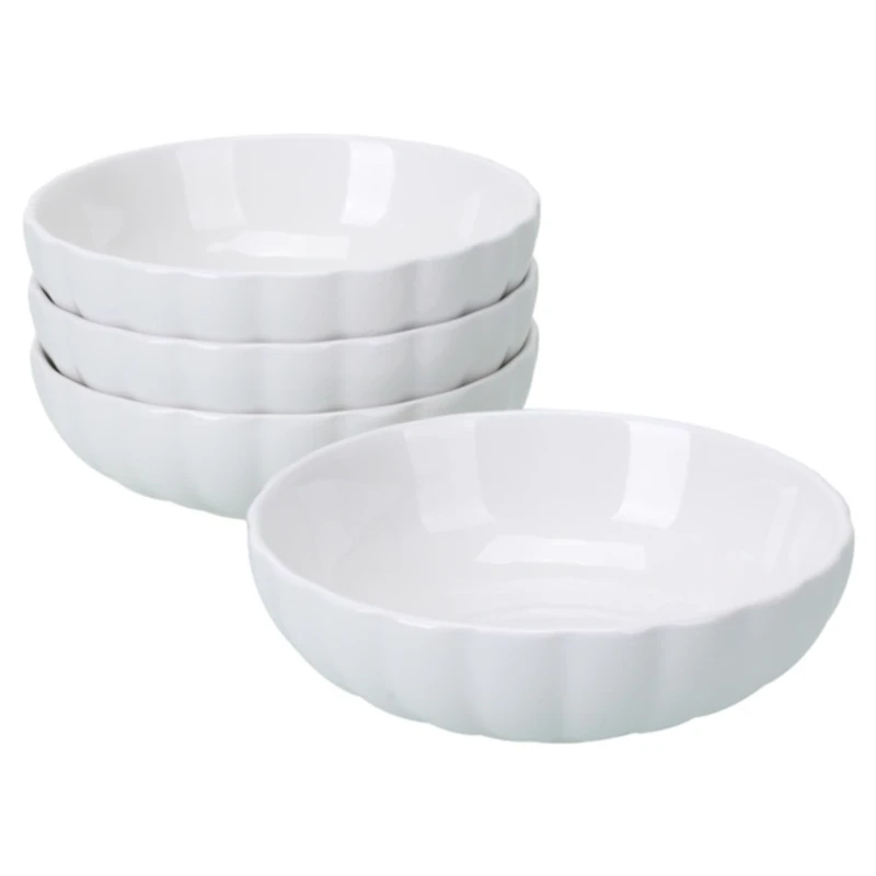White Porcelain Petal Dinner Bowls, Set of 4
