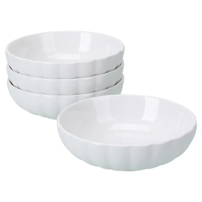 White Porcelain Petal Dinner Bowls, Set of 4