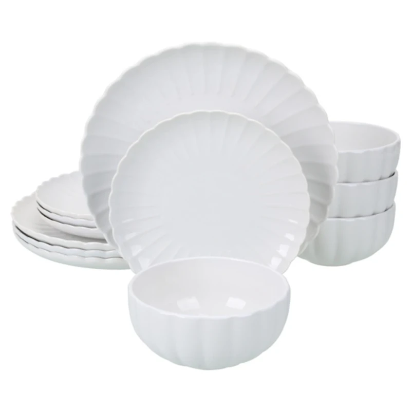White Porcelain Petal 12-pc. Dinnerware Set