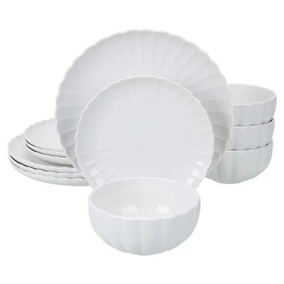 White Porcelain Petal 12-pc. Dinnerware Set