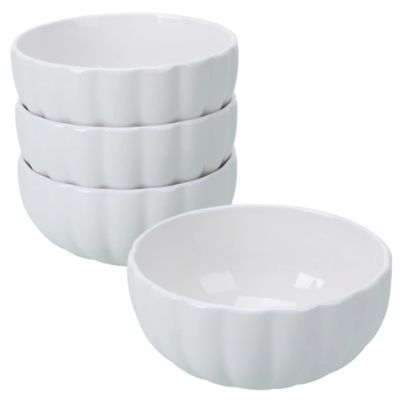 White Porcelain Petal Cereal Bowls, Set of 4