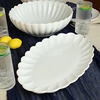 White Porcelain Petal Serving Bowl & Platter Set
