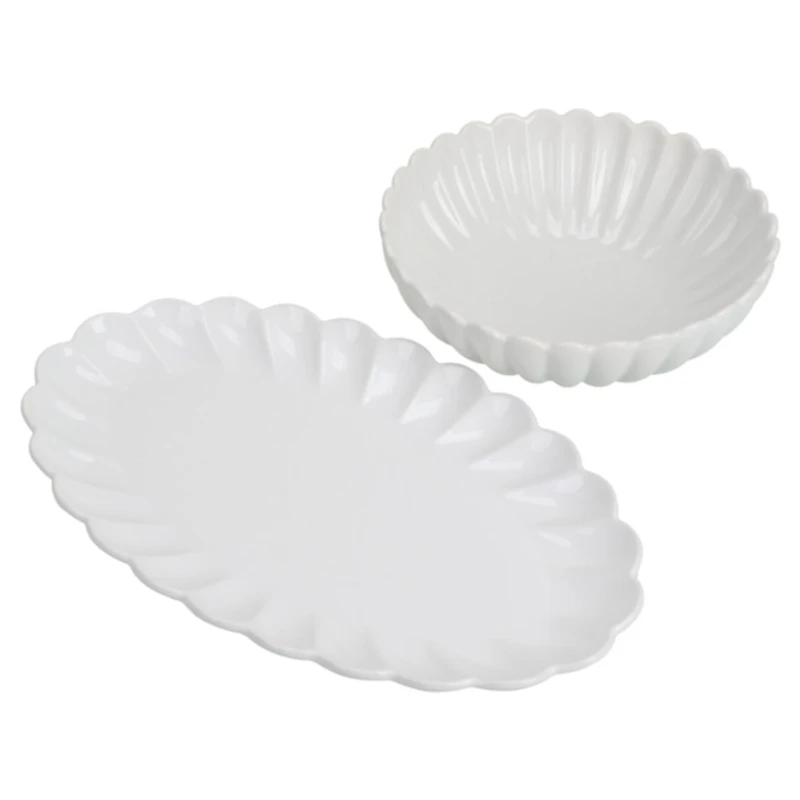 White Porcelain Petal Serving Bowl & Platter Set