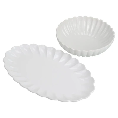 White Porcelain Petal Serving Bowl & Platter Set