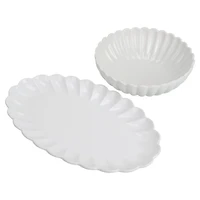 White Porcelain Petal Serving Bowl & Platter Set