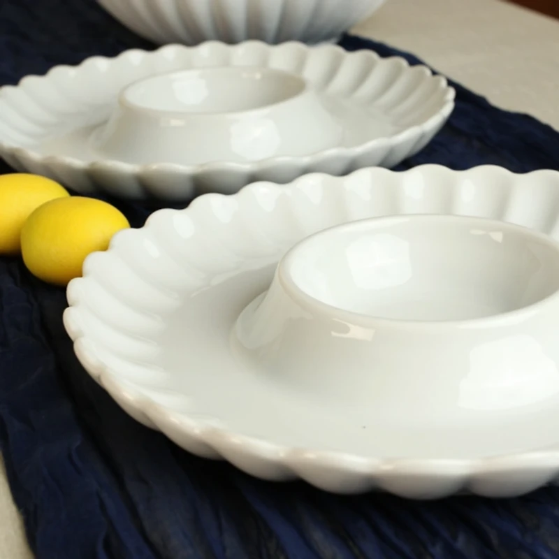 White Porcelain Petal 2-pc. Chip & Dip Platter Set