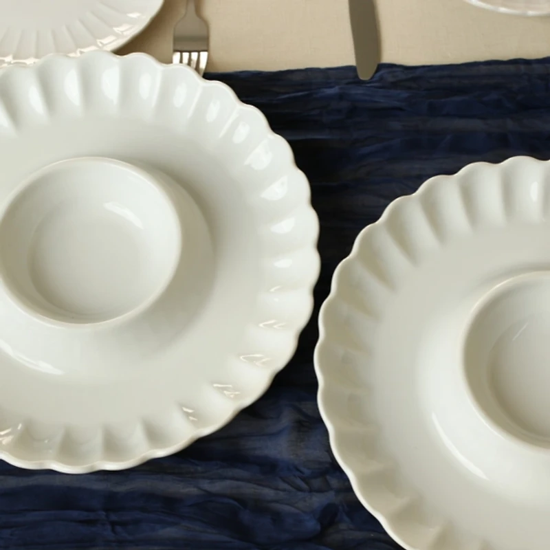 White Porcelain Petal 2-pc. Chip & Dip Platter Set