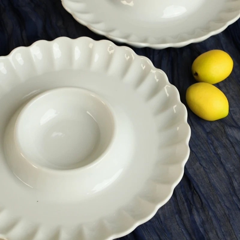 White Porcelain Petal 2-pc. Chip & Dip Platter Set
