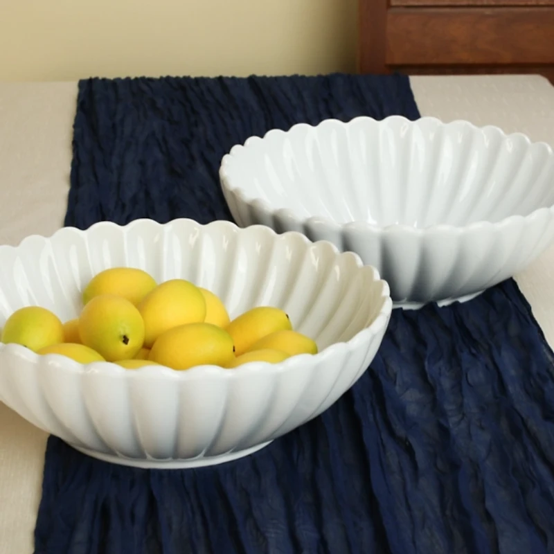 White Porcelain Petal Serving Bowls, Set of 2