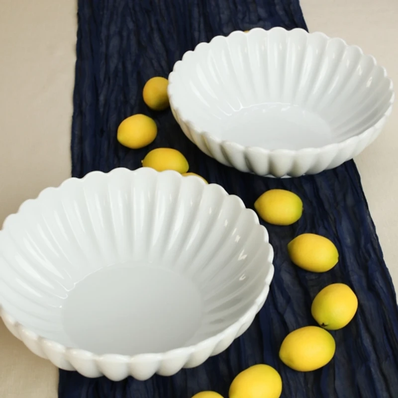 White Porcelain Petal Serving Bowls, Set of 2