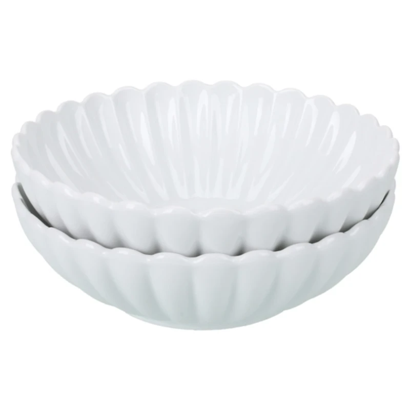 White Porcelain Petal Serving Bowls, Set of 2