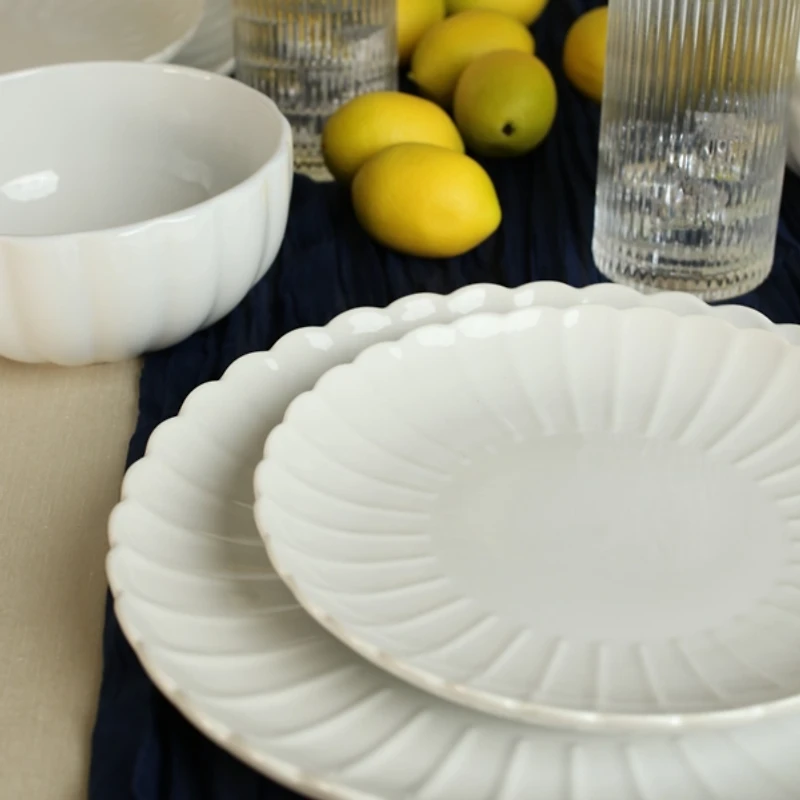White Porcelain Petal Dinner Plates, Set of 4