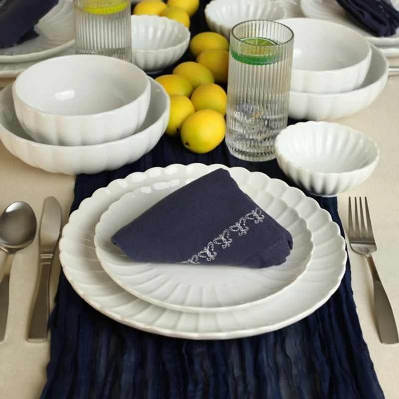 White Porcelain Petal Dinner Plates, Set of 4