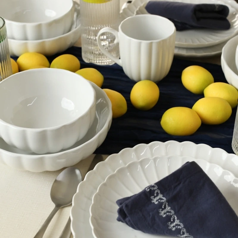 White Porcelain Petal Dinner Plates, Set of 4