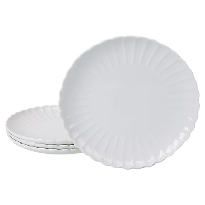 White Porcelain Petal Dinner Plates, Set of 4