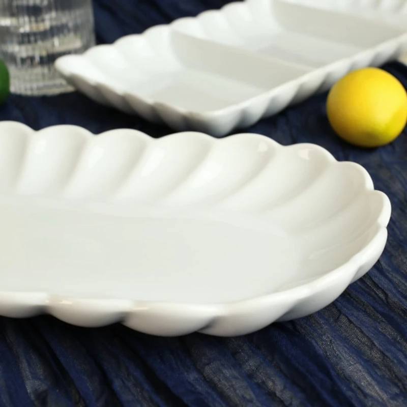White Porcelain Petal 2-pc. Platter & Dish Set