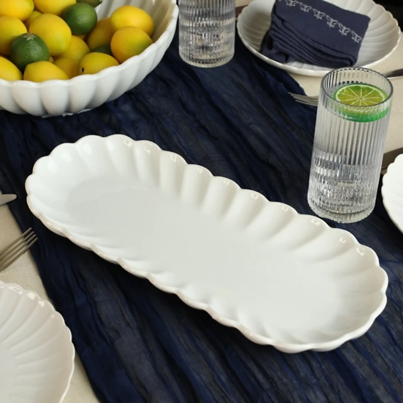 White Porcelain Petal 2-pc. Platter & Dish Set