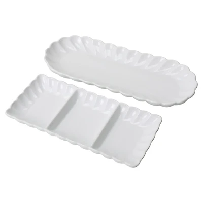 White Porcelain Petal 2-pc. Platter & Dish Set