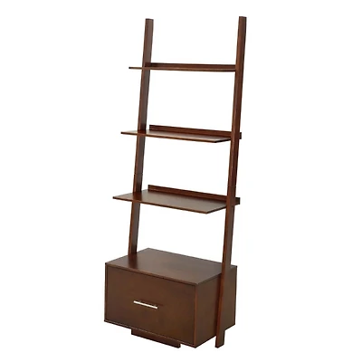 Heritage Walnut Ladder Bookshelf with Drawer