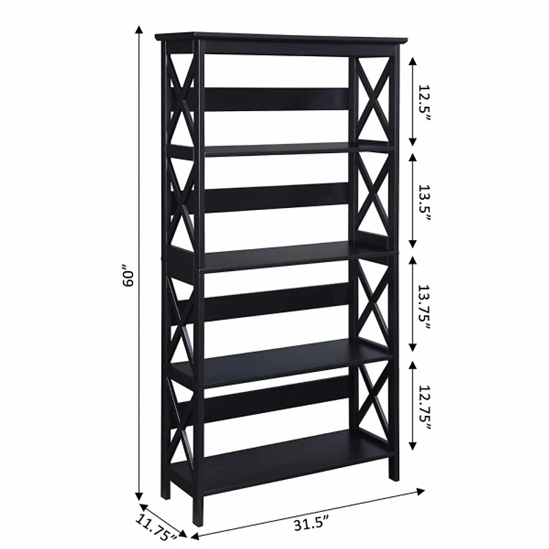Black 5-Tier Oxford Bookcase