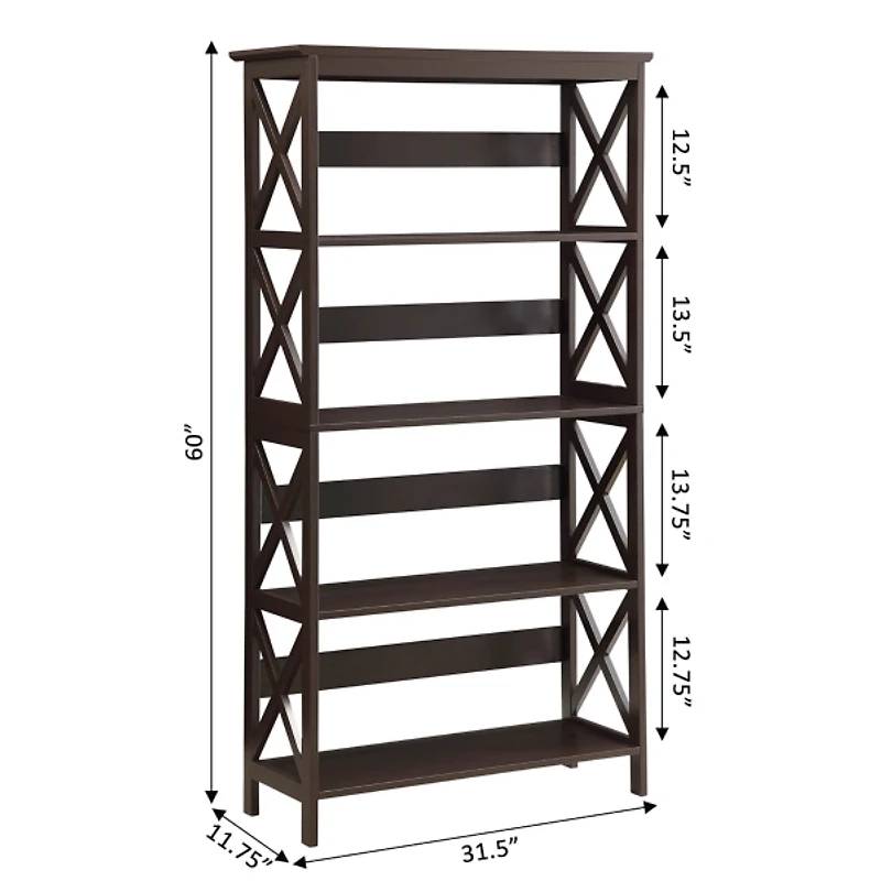 Espresso 5-Tier Oxford Bookcase
