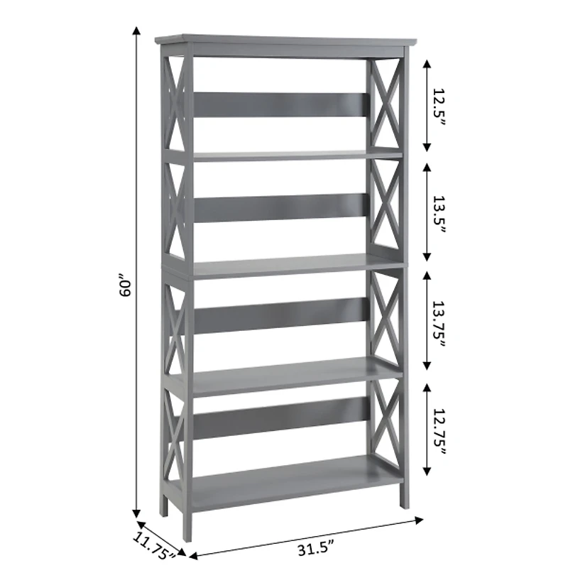 Gray 5-Tier Oxford Bookcase