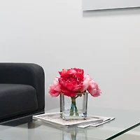 Pink Peony Arrangement in Handblown Glass Vase