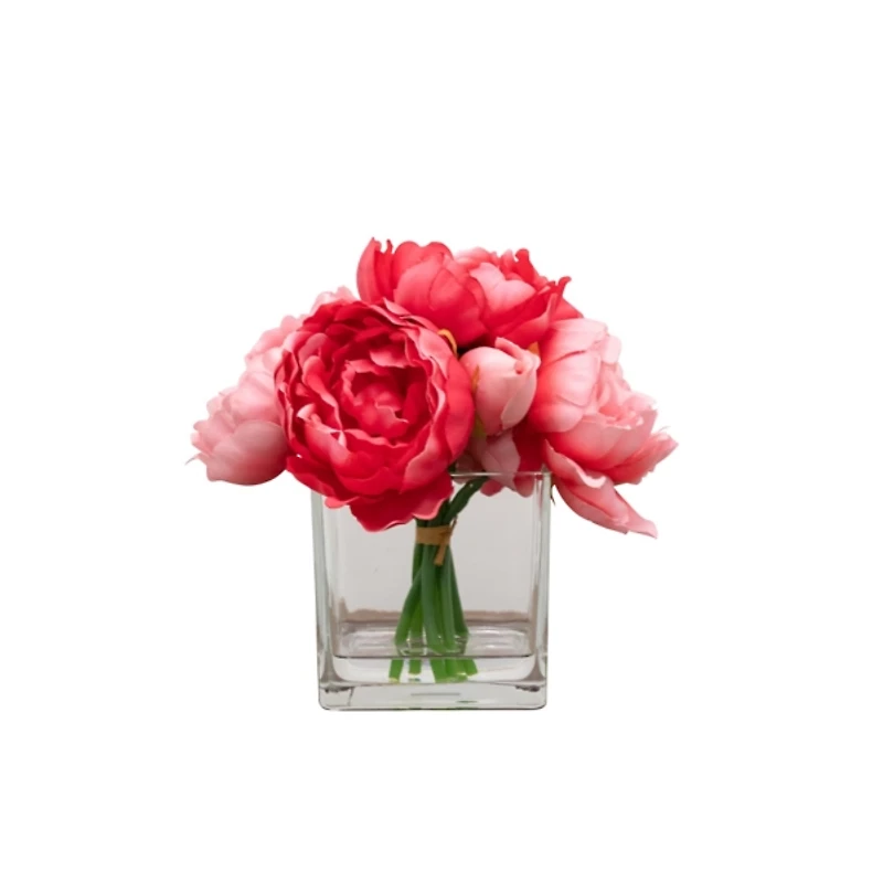 Pink Peony Arrangement in Handblown Glass Vase