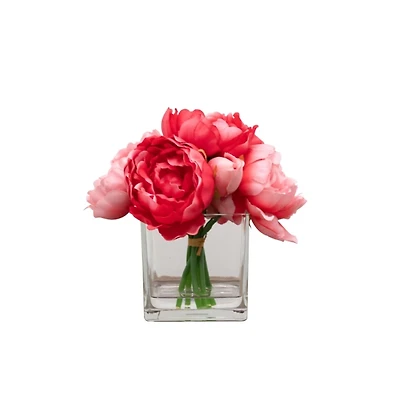 Pink Peony Arrangement in Handblown Glass Vase