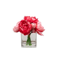 Pink Peony Arrangement in Handblown Glass Vase