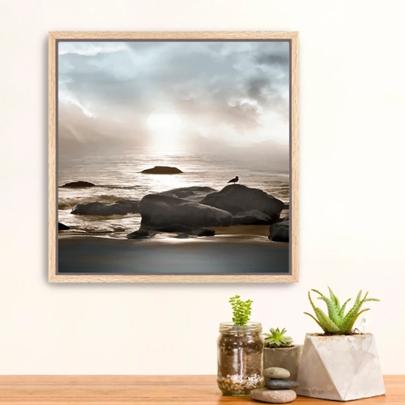 Blue Sea Sunset III Framed Canvas Art Print
