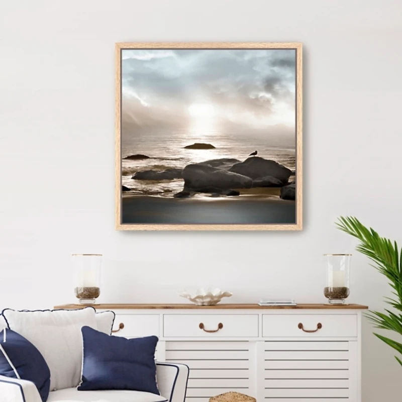 Blue Sea Sunset III Framed Canvas Art Print, 30x30