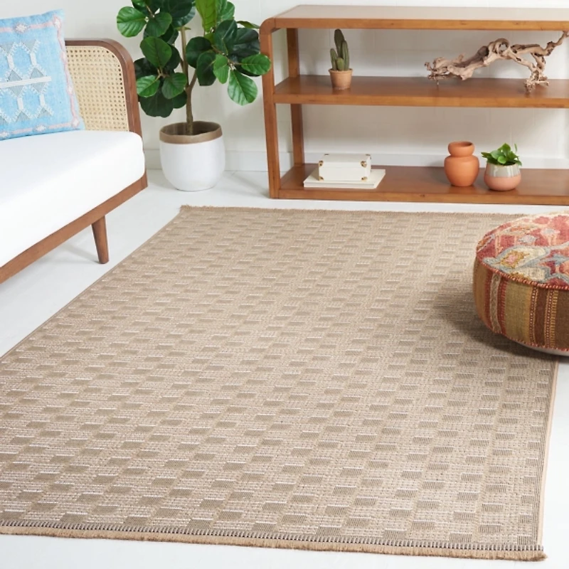 Natural Contemporary Checkered Area Rug