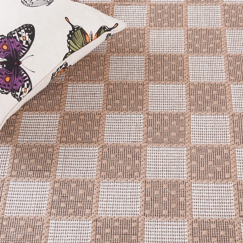 Natural and Ivory Esther Checkered Area Rug