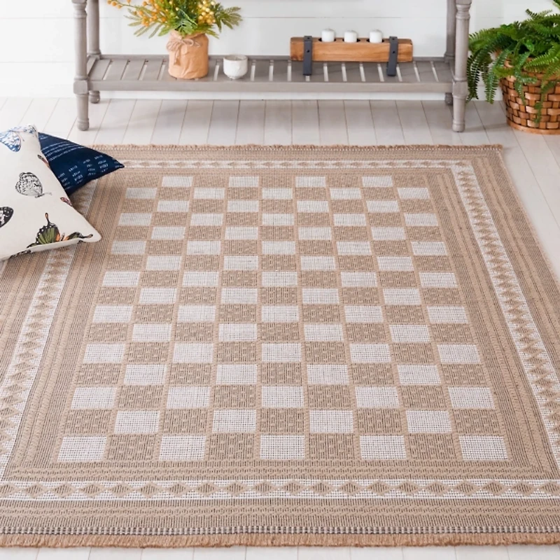 Natural and Ivory Esther Checkered Area Rug