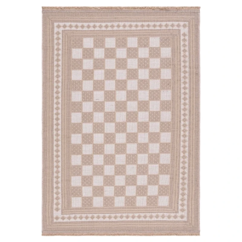 Natural and Ivory Esther Checkered Area Rug