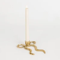 Gold Flat Bow Taper Candle Holder