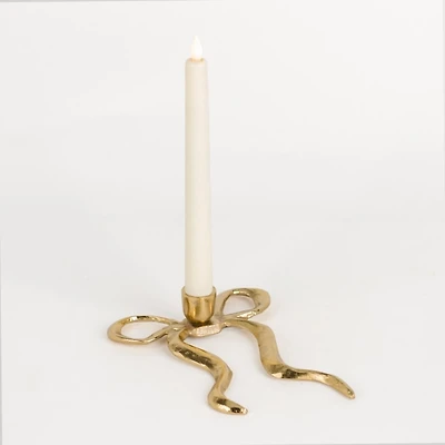 Large Gold Flat Bow Taper Candle Holder