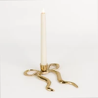 Large Gold Flat Bow Taper Candle Holder