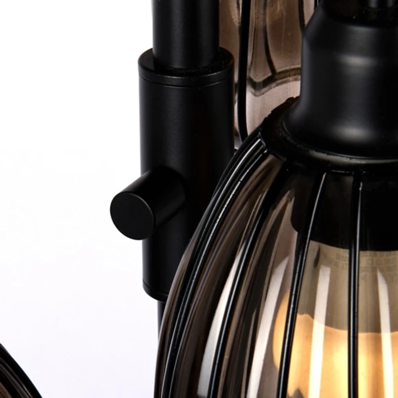 Black Ribbed Glass 3-Arm Floor Lamp