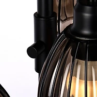 Black Ribbed Glass 3-Arm Floor Lamp