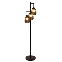 Black Ribbed Glass 3-Arm Floor Lamp