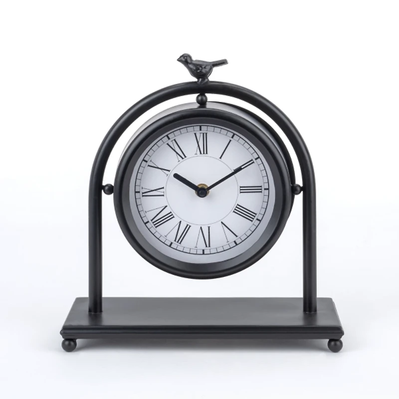 Black Metal Bird Tabletop Clock
