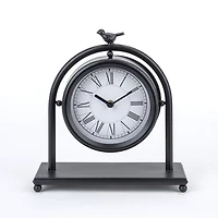 Black Metal Bird Tabletop Clock