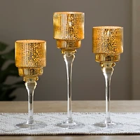 Gold Optic Glass Stemmed Hurricanes, Set of 3