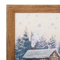Snowy Cabins Framed Canvas Art Print