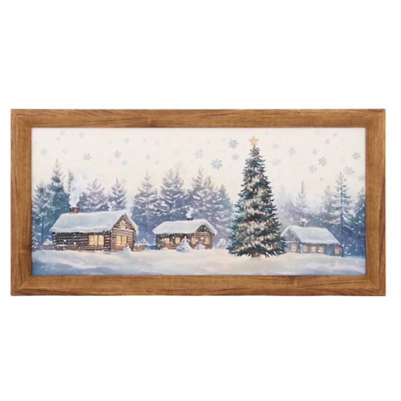 Snowy Cabins Framed Canvas Art Print