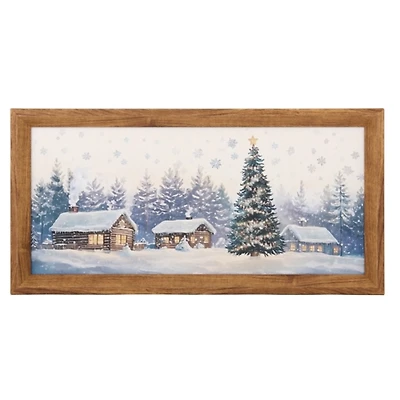 Snowy Cabins Framed Canvas Art Print